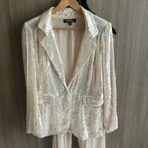 White Cream Sequin Suit Blazer